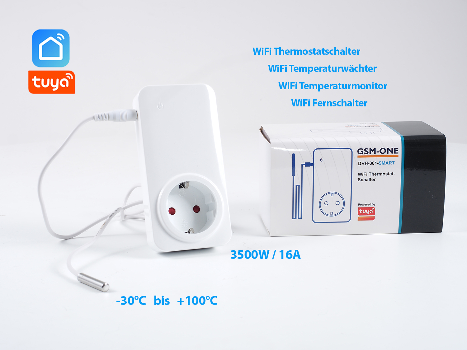 DRH-301-SMART, WLAN/WiFi Thermostatschalter, Temperaturwächter, Smart-Home  Fernschalter